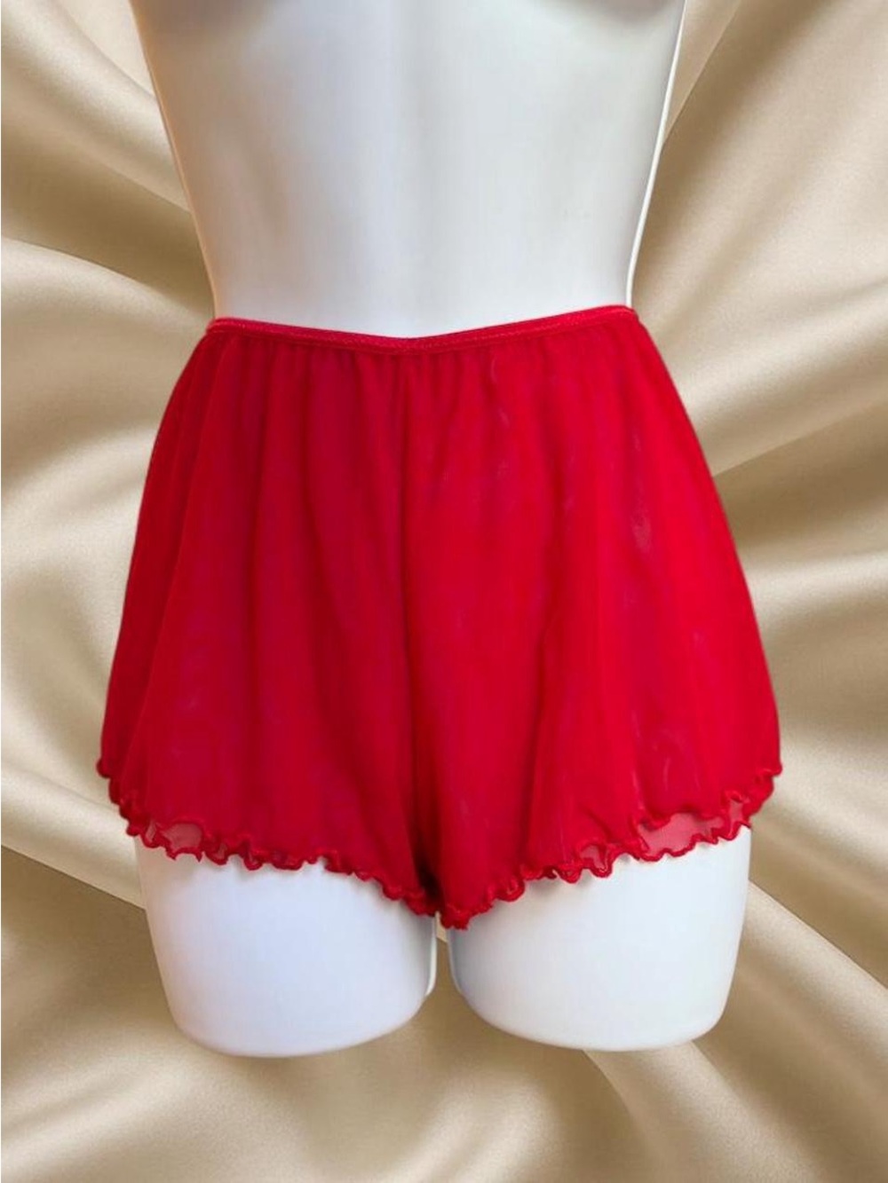 Express Bright Red Mesh Mini Shorts Ruffle Bottoms - Picture 2 of 6